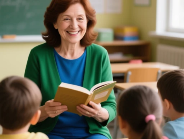 Bild zum Vorlestag Oma liest Kindern in einer Schule vor